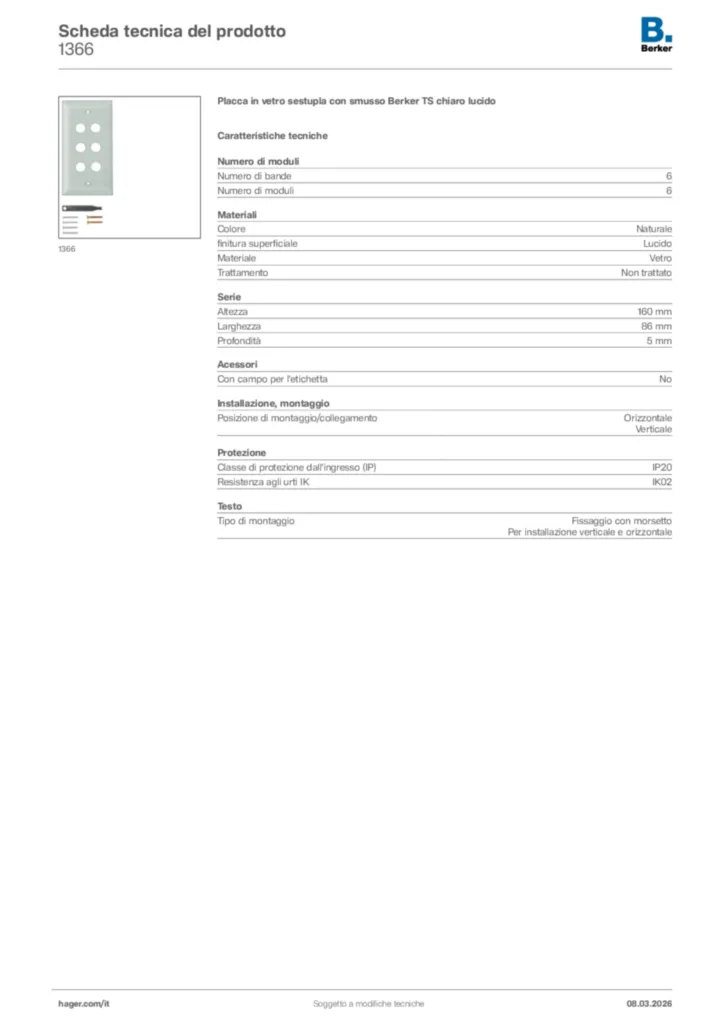 Immagine Berker Scheda tecnica del prodotto 1366 | Hager Italia