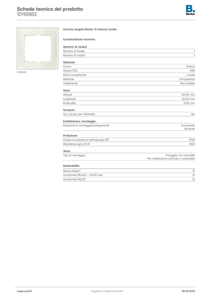 Immagine Berker Scheda tecnica del prodotto 10118982 | Hager Italia