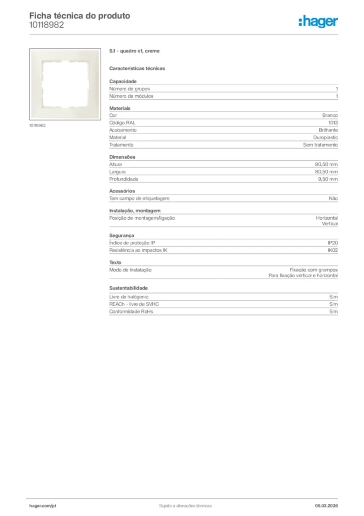Imagem Hager Ficha técnica do produto 10118982 | Hager Portugal