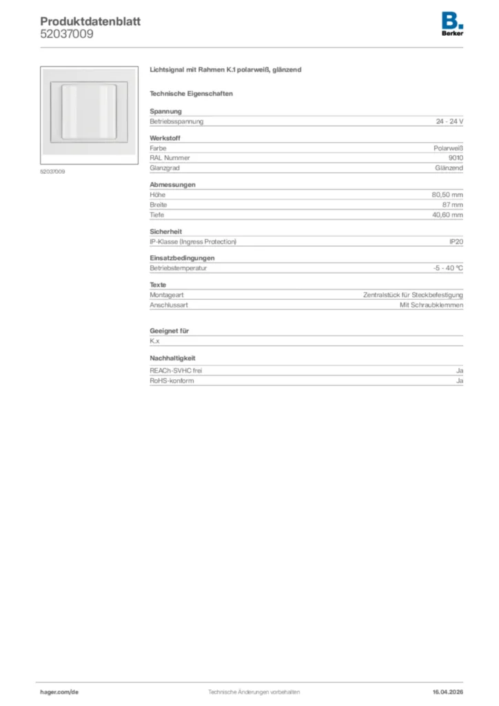 Bild Berker Produktdatenblatt 52037009 | Hager Deutschland