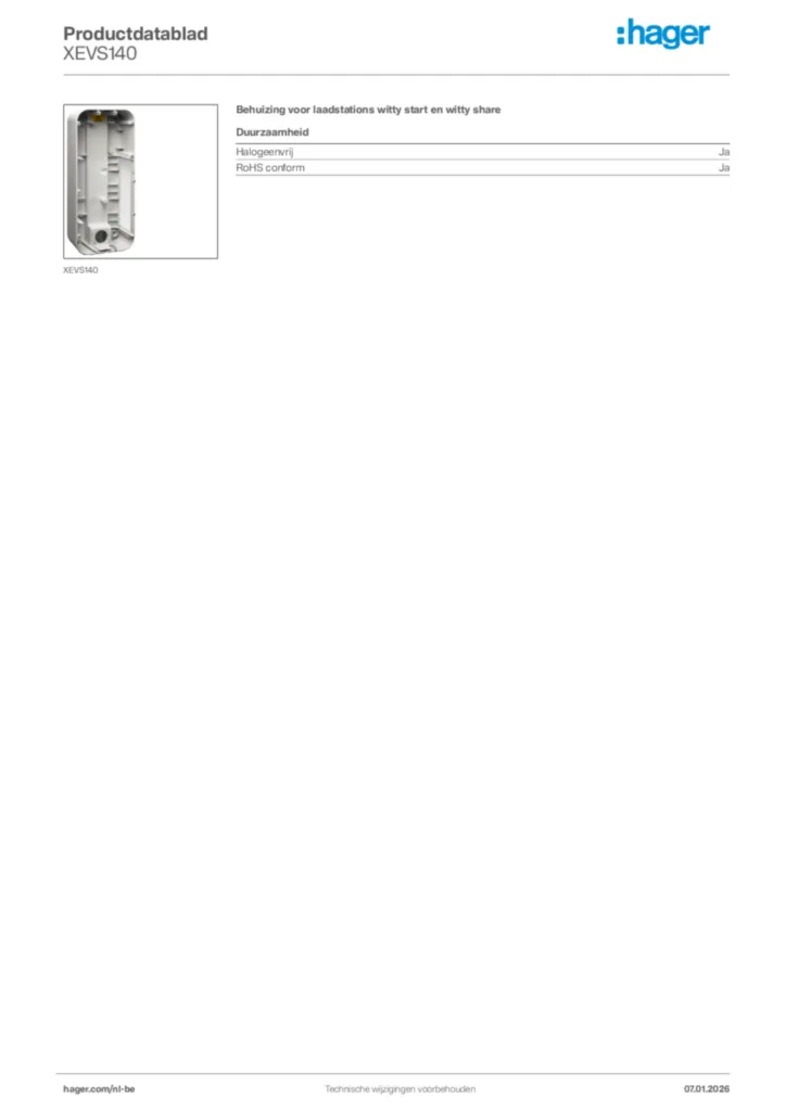 Afbeelding Hager Productdatablad XEVS140 | Hager Belgium