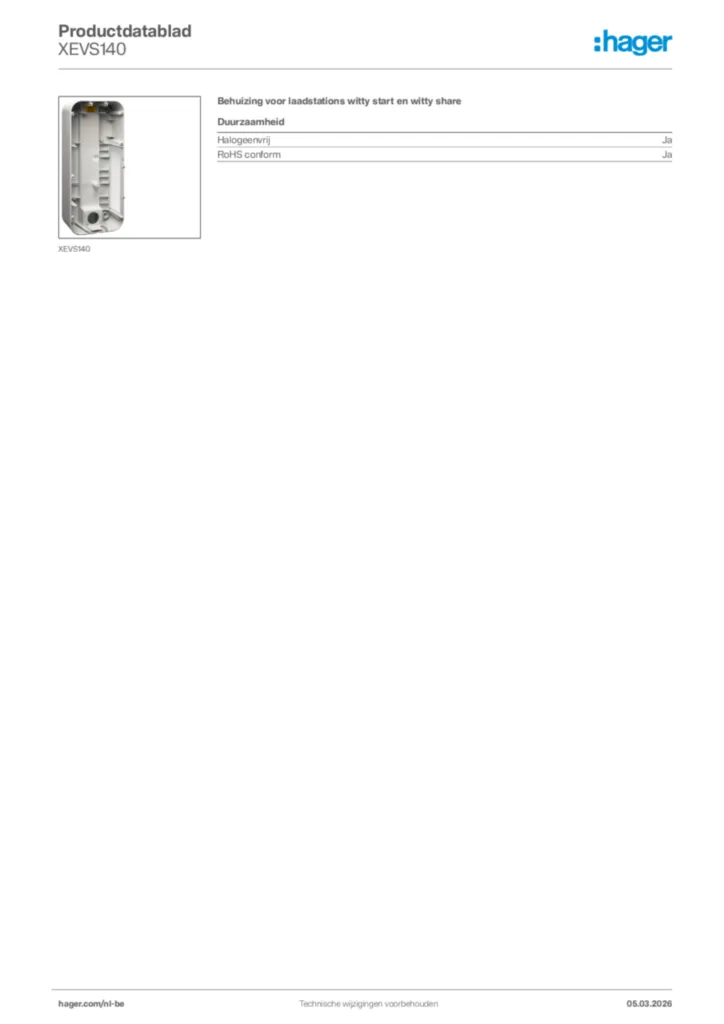 Afbeelding Hager Productdatablad XEVS140 | Hager Belgium