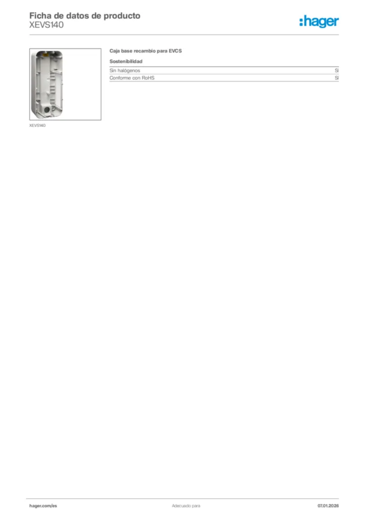 Imagen Hager Ficha de datos de producto XEVS140 | Hager España