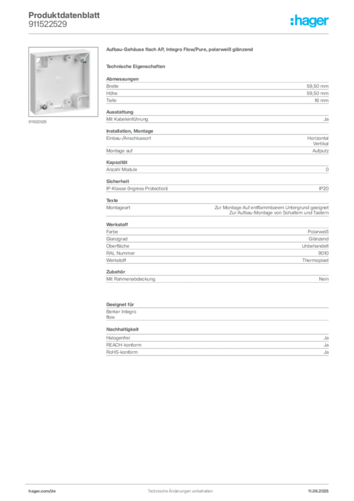 Bild Berker Produktdatenblatt 911522529 | Hager Deutschland