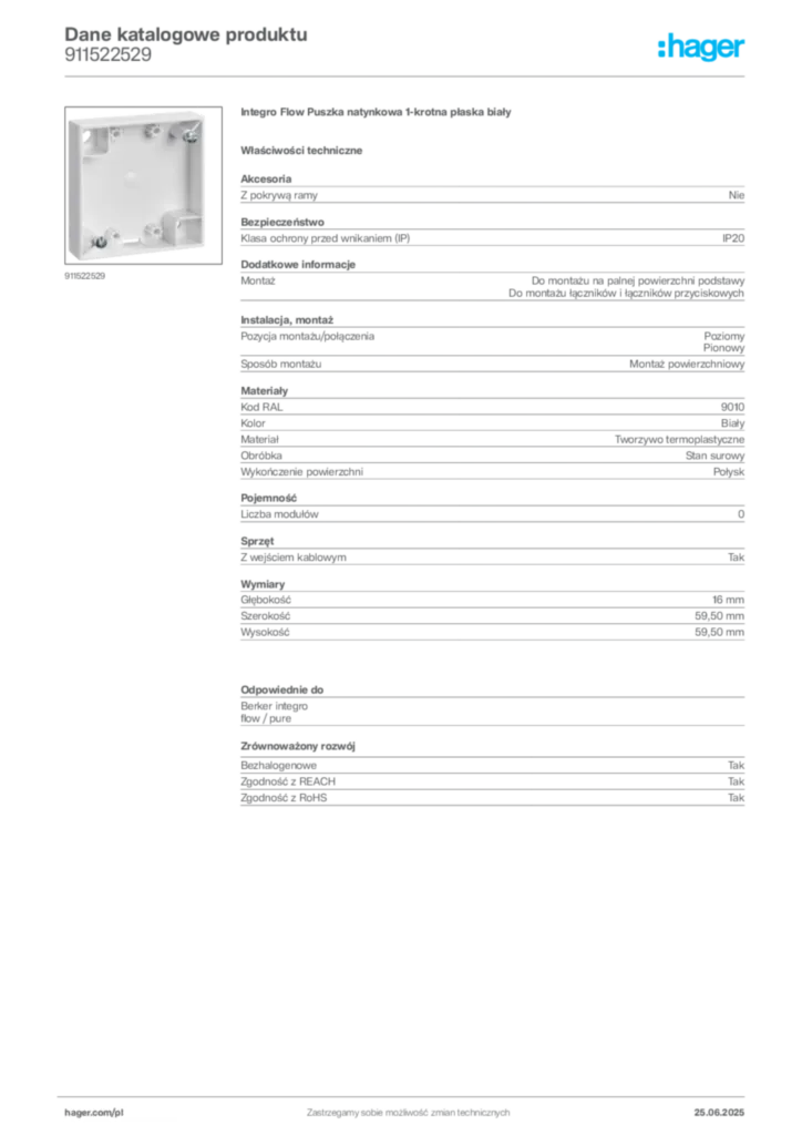 Zdjęcie Hager Karta katalogowa 911522529 | Hager Polska