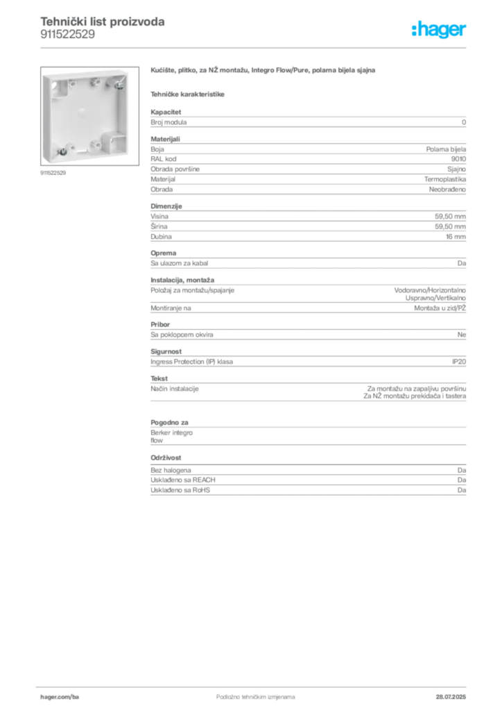 Slika Hager Product data sheet 911522529  | Hager