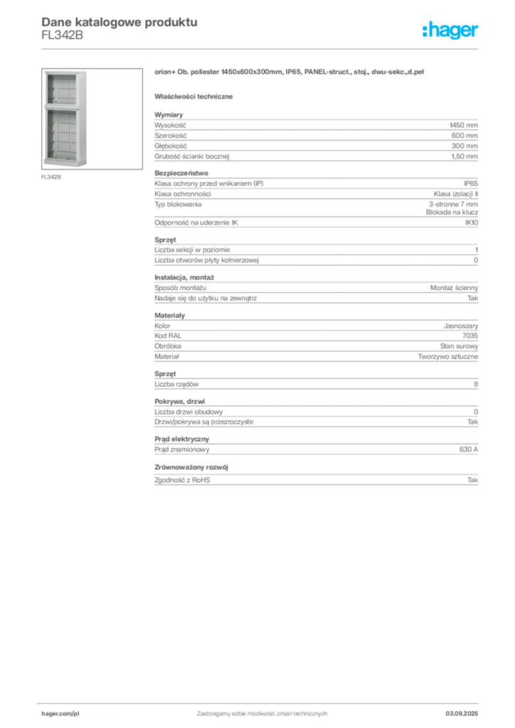 Zdjęcie Hager Karta katalogowa FL342B | Hager Polska