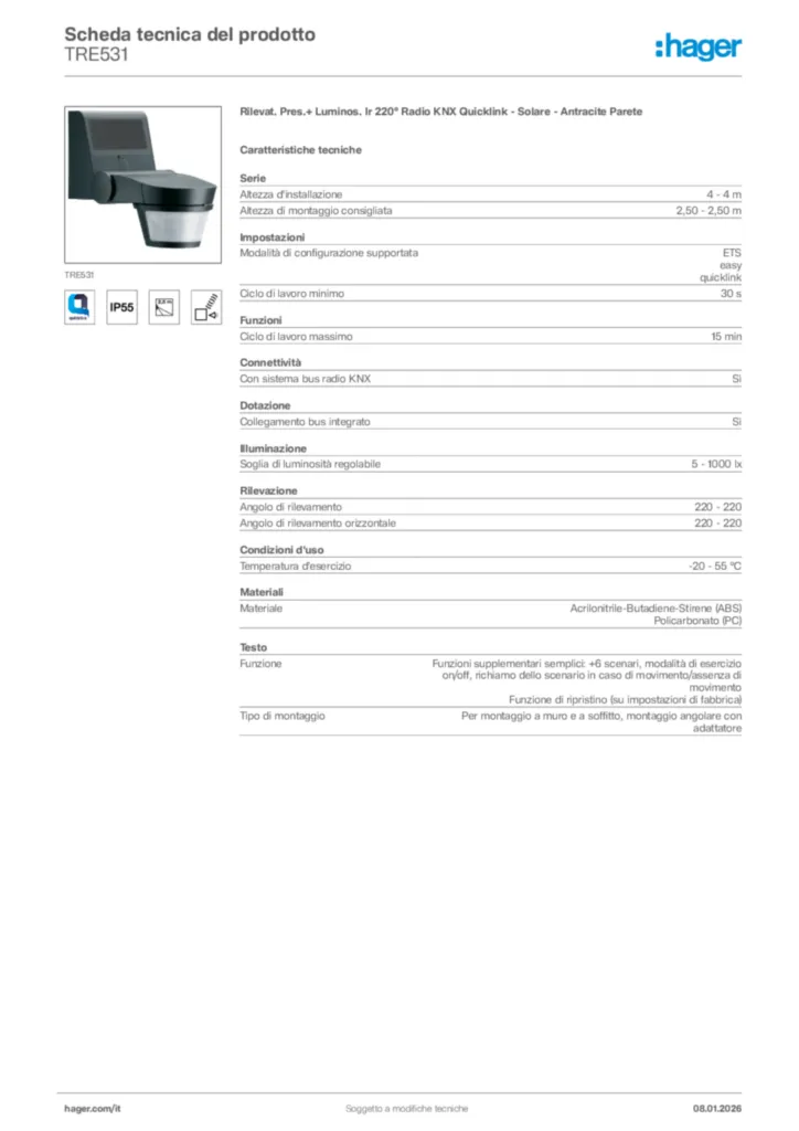 Immagine Hager Scheda tecnica del prodotto TRE531 | Hager Italia