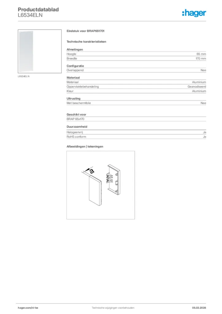 Afbeelding Hager Productdatablad L6534ELN | Hager Belgium