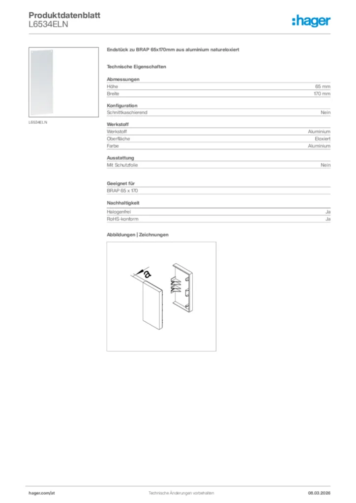 Bild Hager Produktdatenblatt L6534ELN | Hager Deutschland