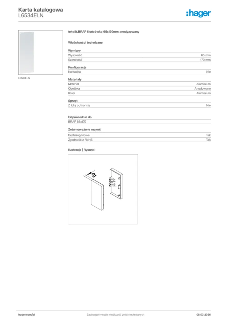 Zdjęcie Hager Karta katalogowa L6534ELN | Hager Polska