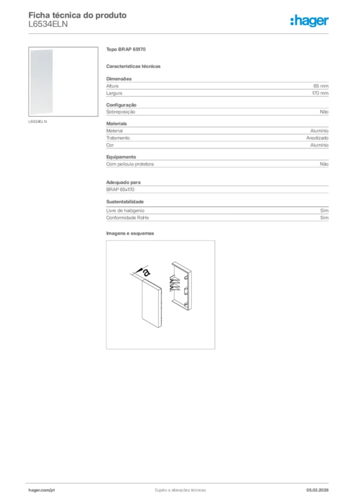 Imagem Hager Ficha técnica do produto L6534ELN | Hager Portugal