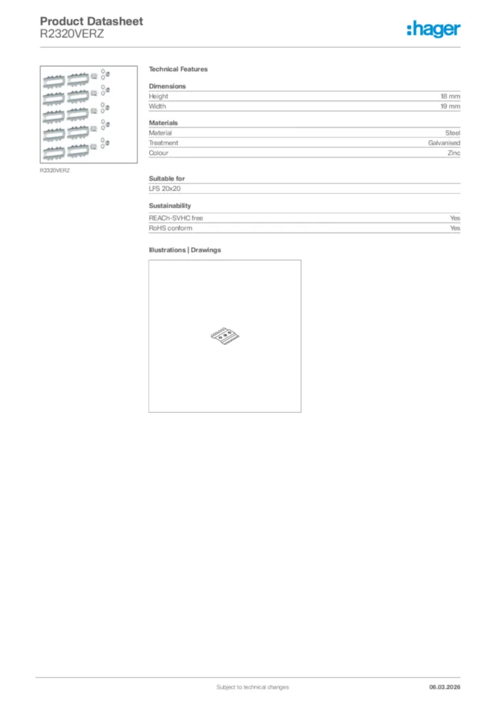 Image Hager Product data sheet R2320VERZ  | Hager Africa