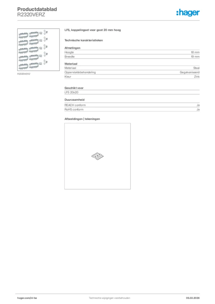 Afbeelding Hager Productdatablad R2320VERZ | Hager Belgium