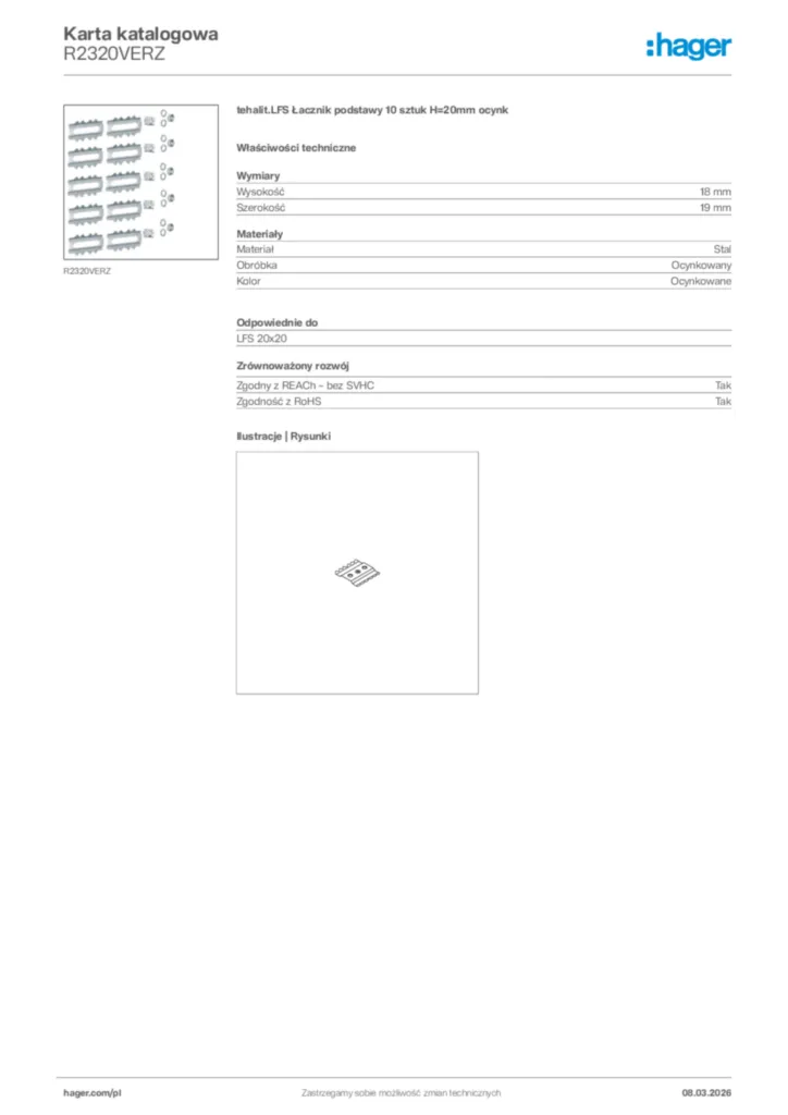 Zdjęcie Hager Karta katalogowa R2320VERZ | Hager Polska