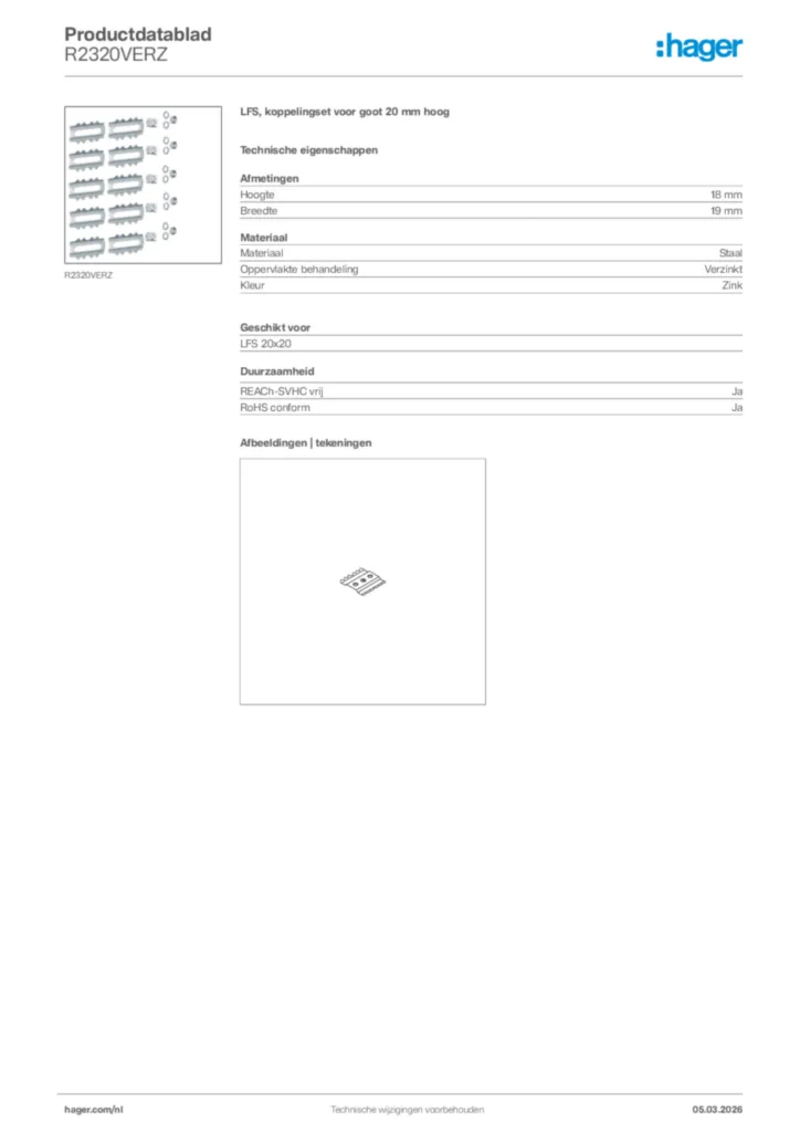 Afbeelding Hager Productdatablad R2320VERZ | Hager Nederland