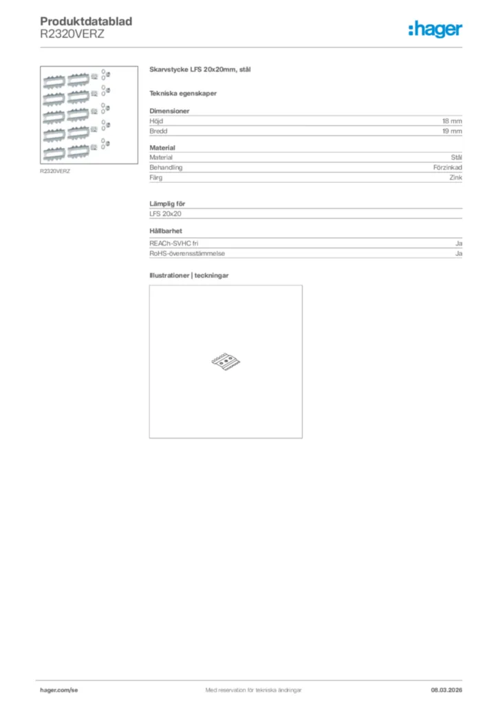 Bild Hager Produktdatablad R2320VERZ | Hager Sverige