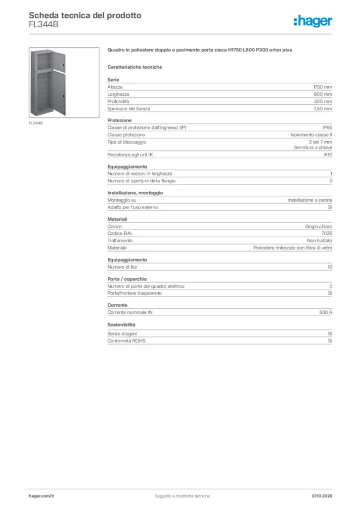 Immagine Hager Scheda tecnica del prodotto FL344B | Hager Italia