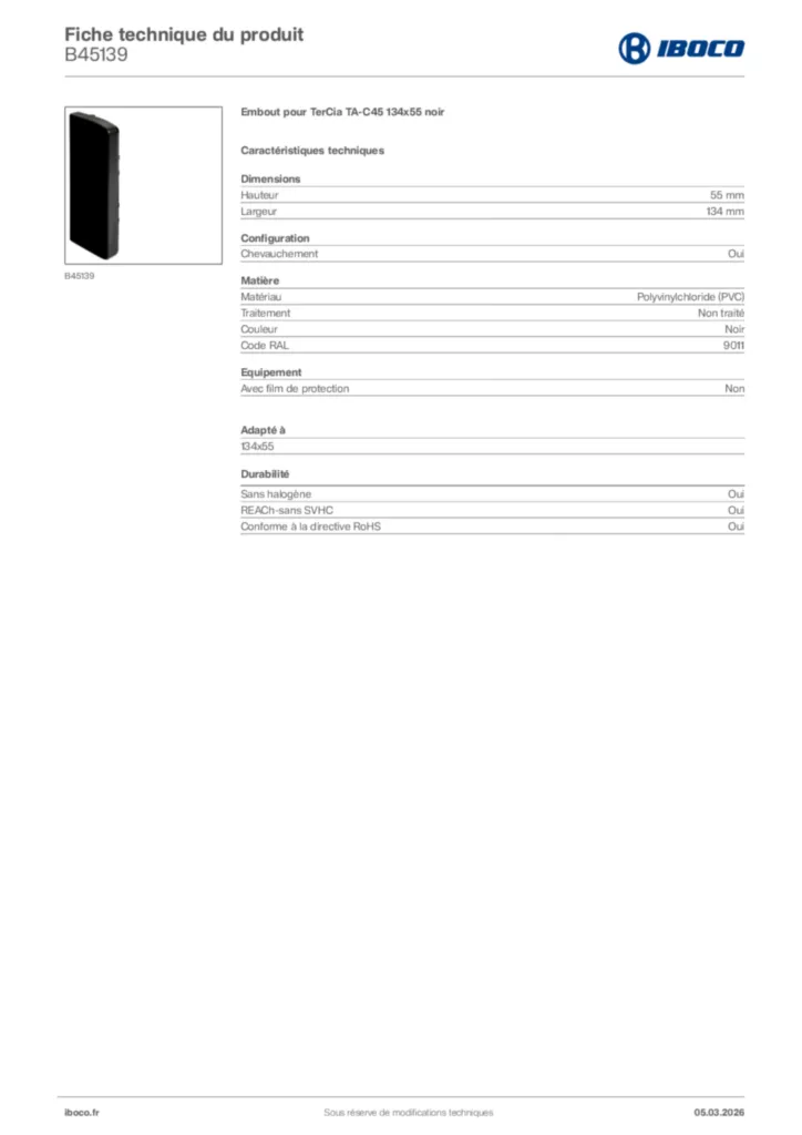 Image Iboco Fiche technique du produit B45139 | Hager France