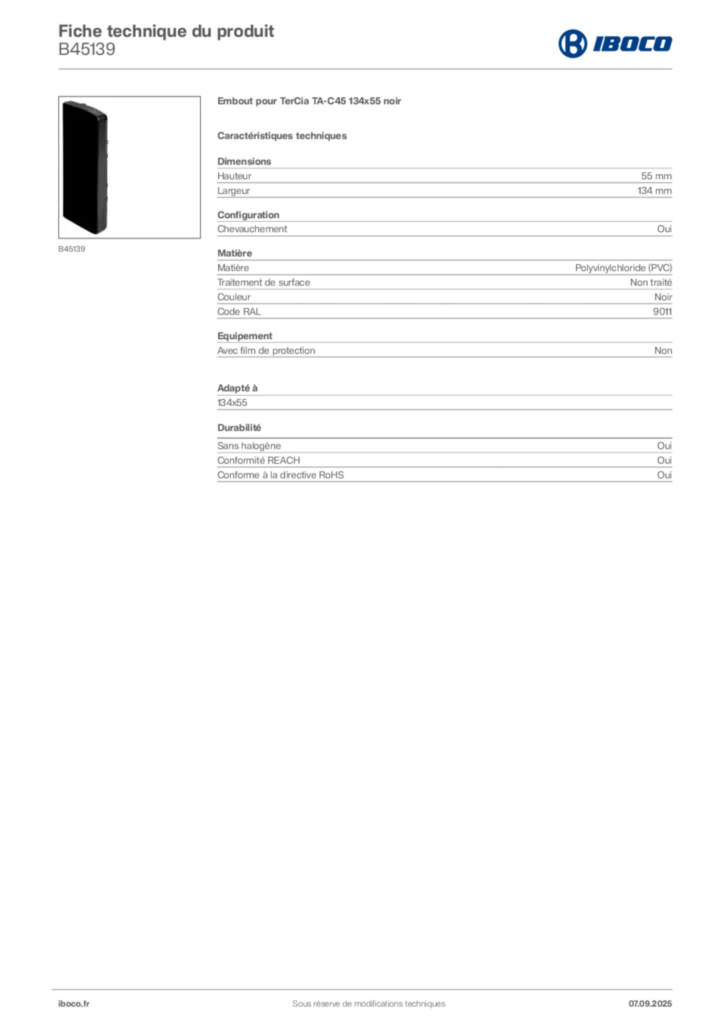 Image Iboco Fiche technique du produit B45139 | Hager France