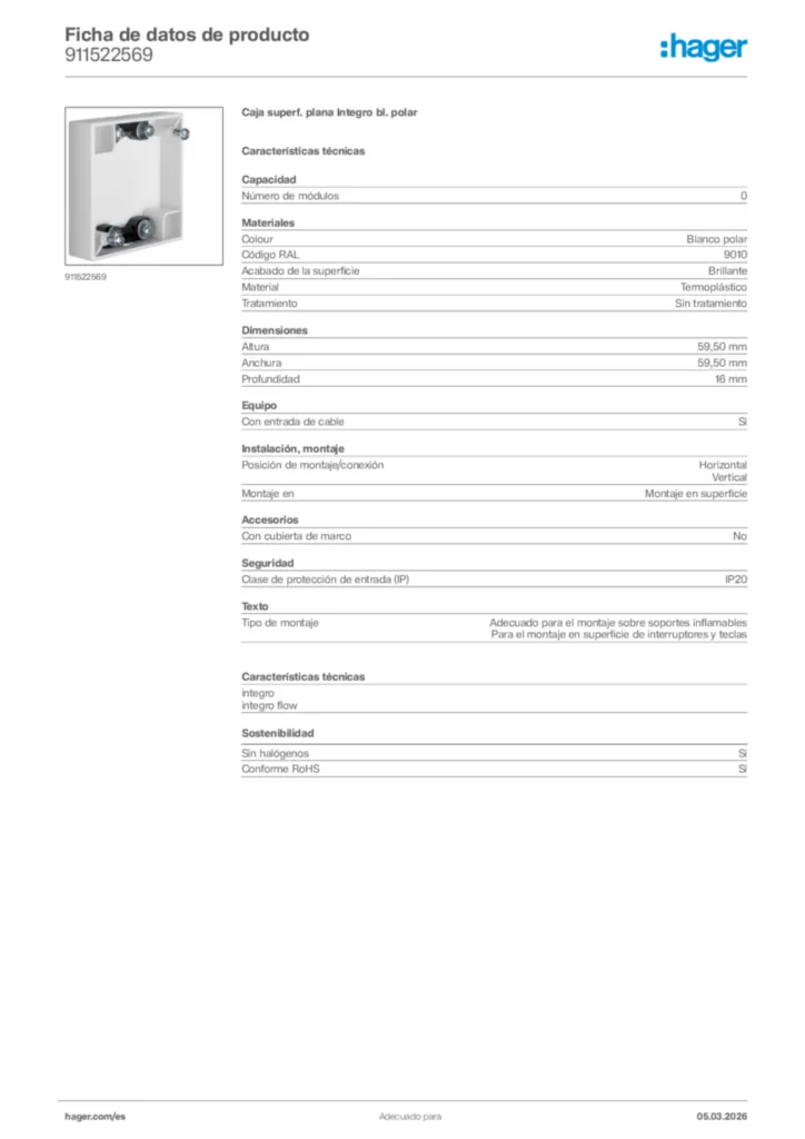 Imagen Hager Ficha de datos de producto 911522569 | Hager España