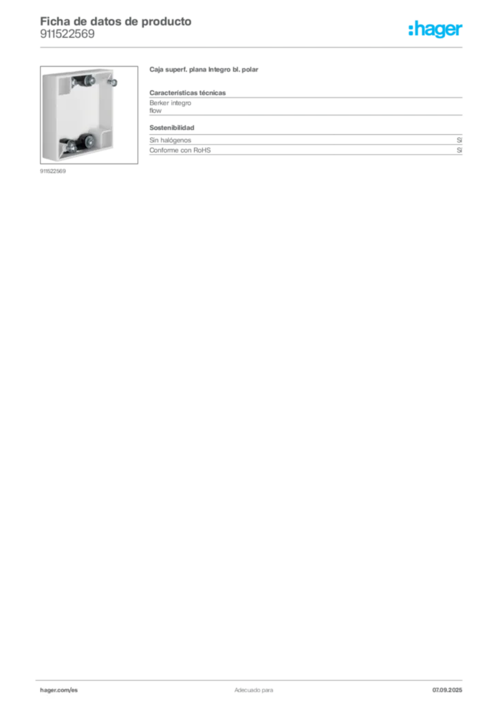 Imagen Hager Ficha de datos de producto 911522569 | Hager España