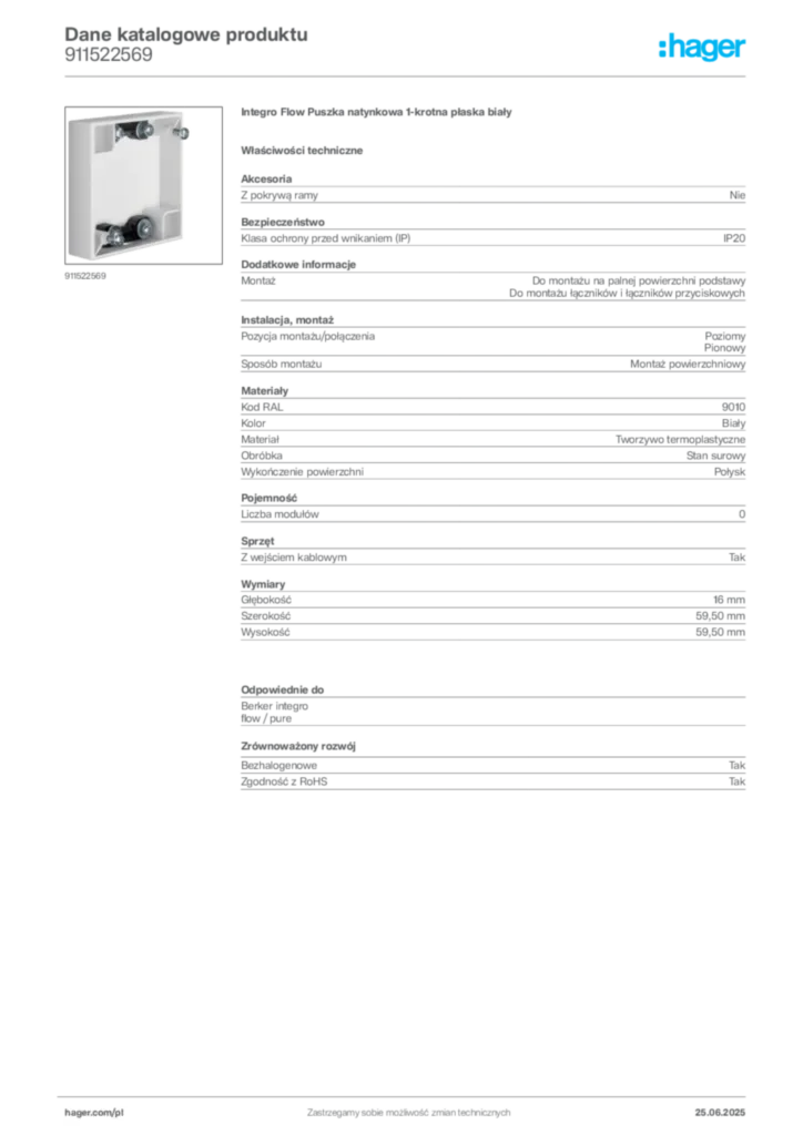 Zdjęcie Hager Karta katalogowa 911522569 | Hager Polska