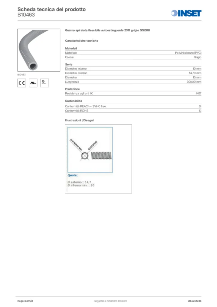 Immagine Inset Scheda tecnica del prodotto B10463 | Hager Italia