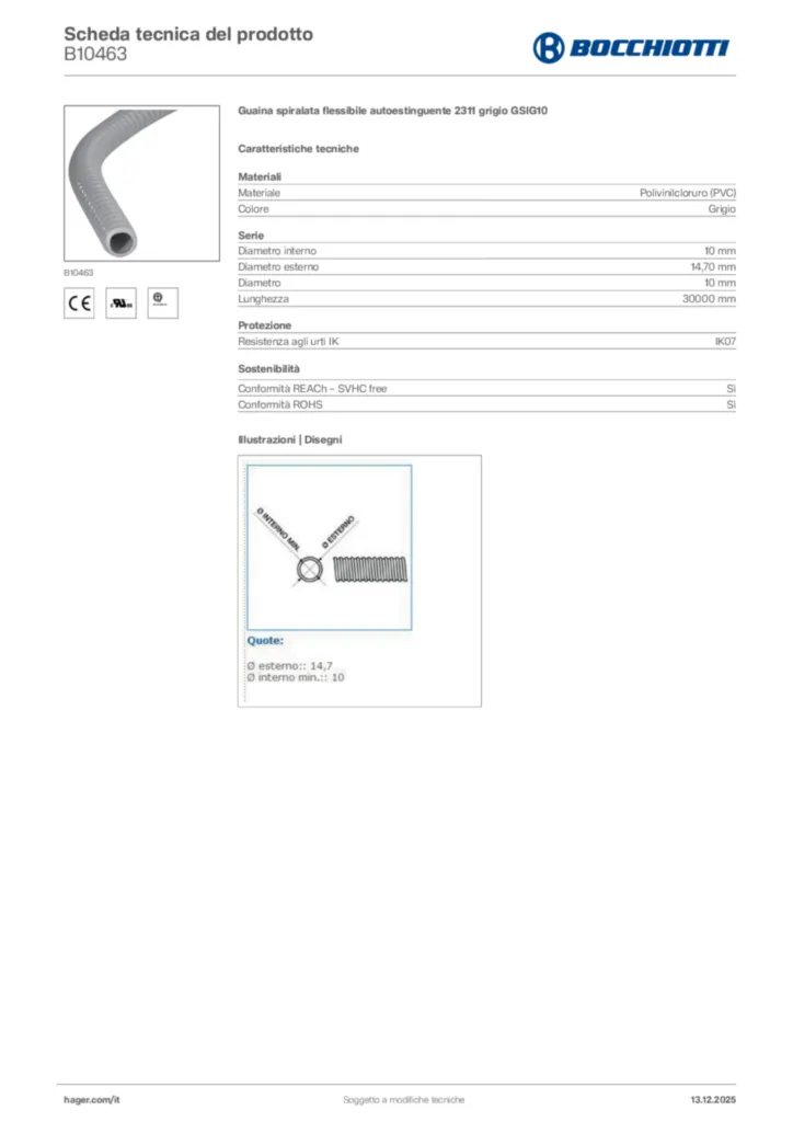 Immagine Bocchiotti Scheda tecnica del prodotto B10463 | Hager Italia