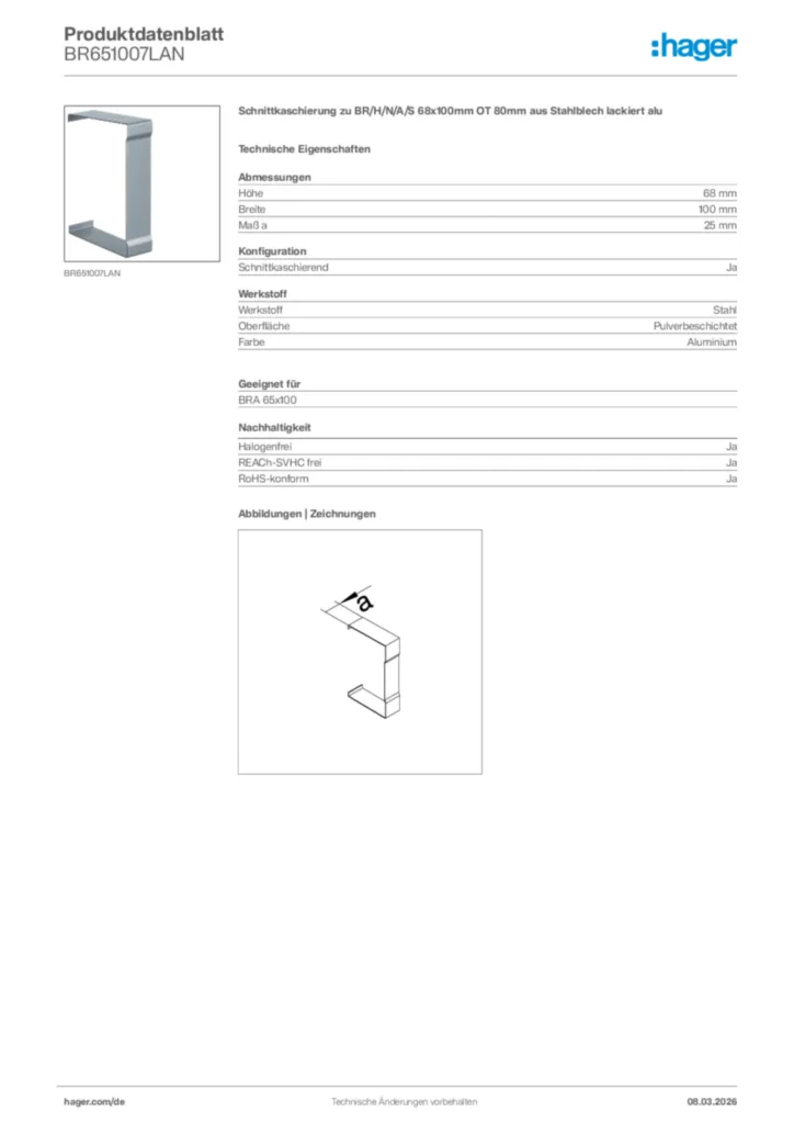 Bild Hager Produktdatenblatt BR651007LAN | Hager Deutschland