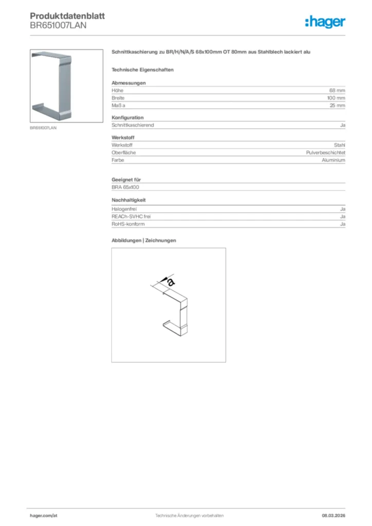 Bild Hager Produktdatenblatt BR651007LAN | Hager Deutschland
