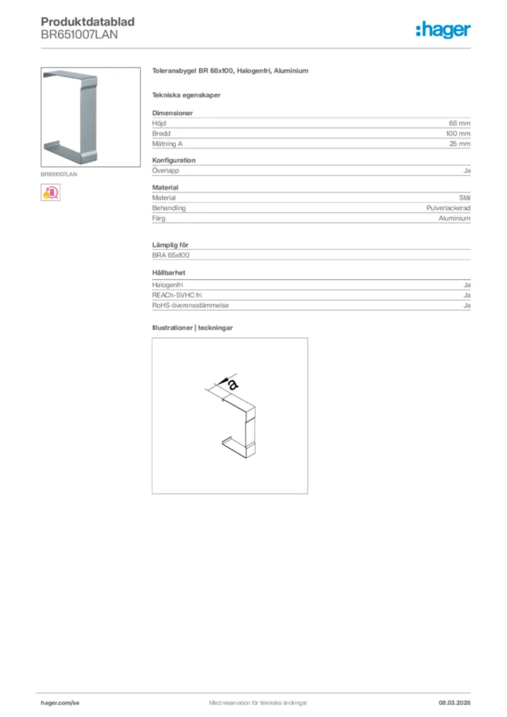 Bild Hager Produktdatablad BR651007LAN | Hager Sverige