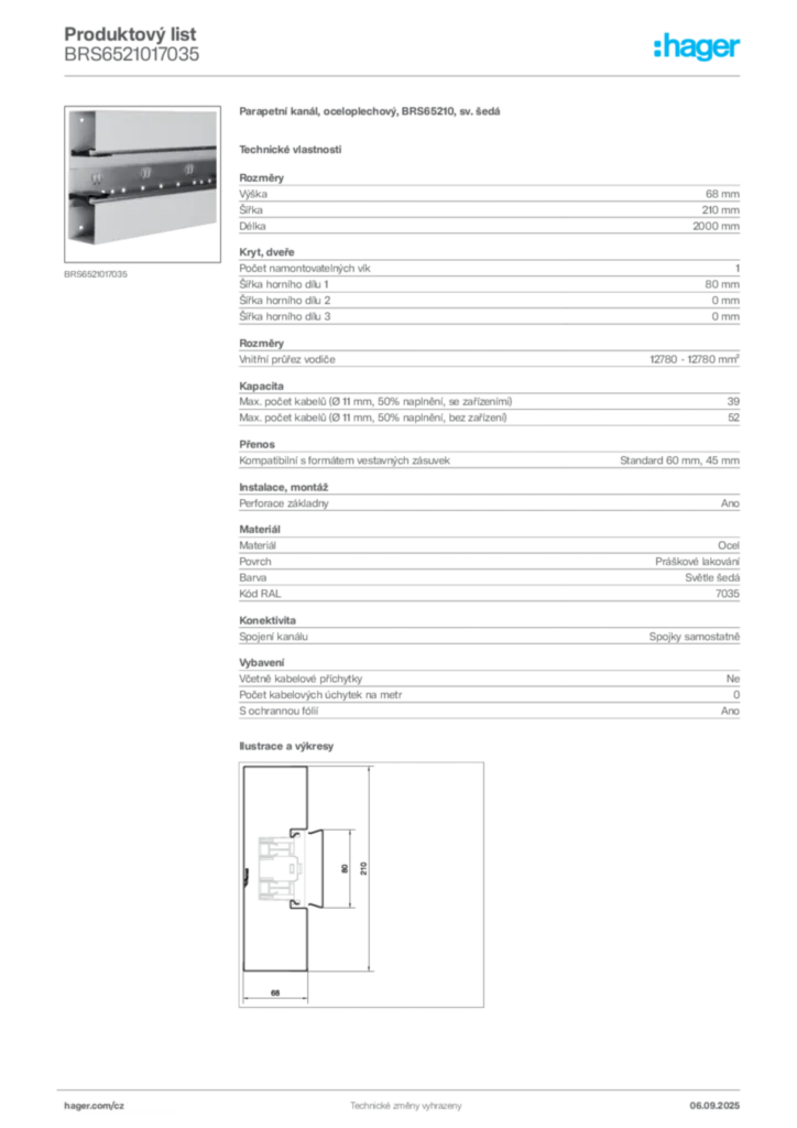 Obrázek Hager Produktový list BRS6521017035 | Hager