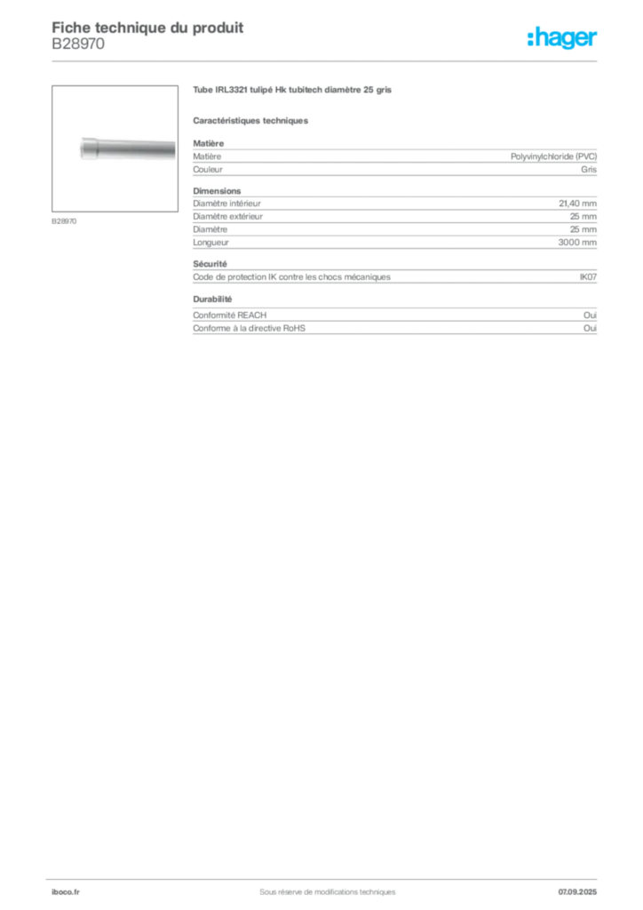 Image Iboco Fiche technique du produit B28970 | Hager France