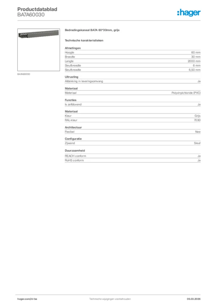 Afbeelding Hager Productdatablad BA7A60030 | Hager Belgium