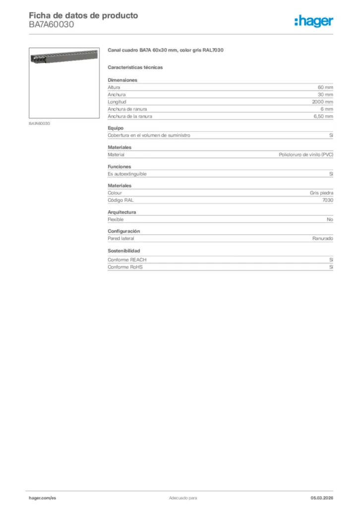 Imagen Hager Ficha de datos de producto BA7A60030 | Hager España
