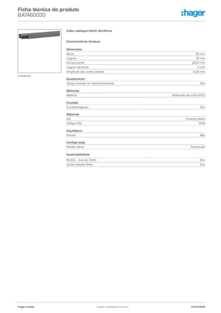 Imagem Hager Ficha técnica do produto BA7A60030 | Hager Portugal