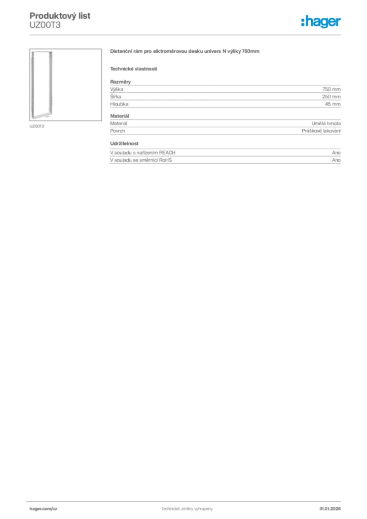 Obrázek Hager Product data sheet UZ00T3 | Hager