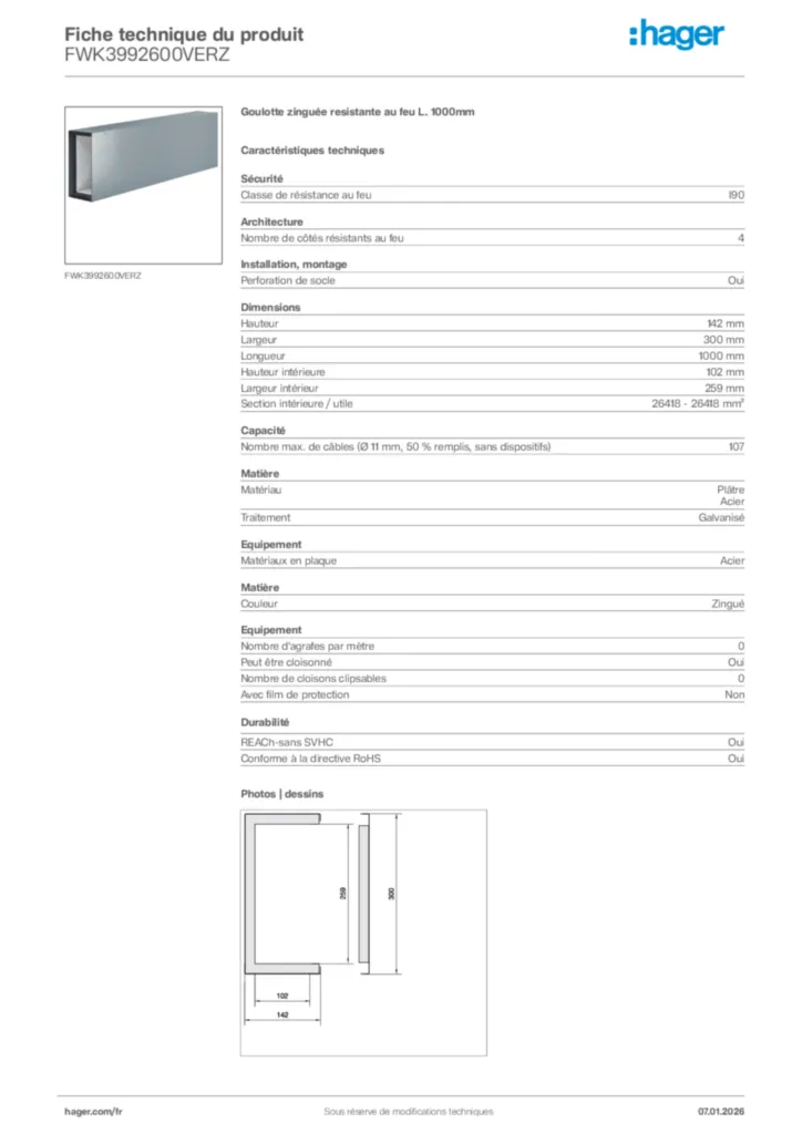 Image Hager Fiche technique du produit FWK3992600VERZ | Hager France