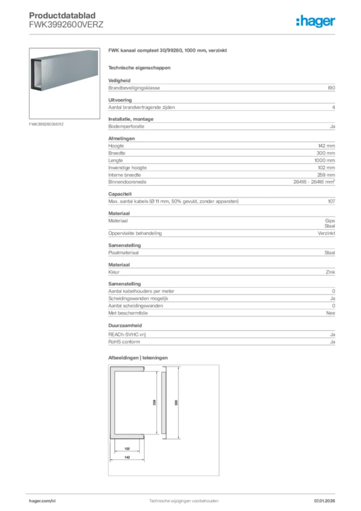 Afbeelding Hager Productdatablad FWK3992600VERZ | Hager Nederland