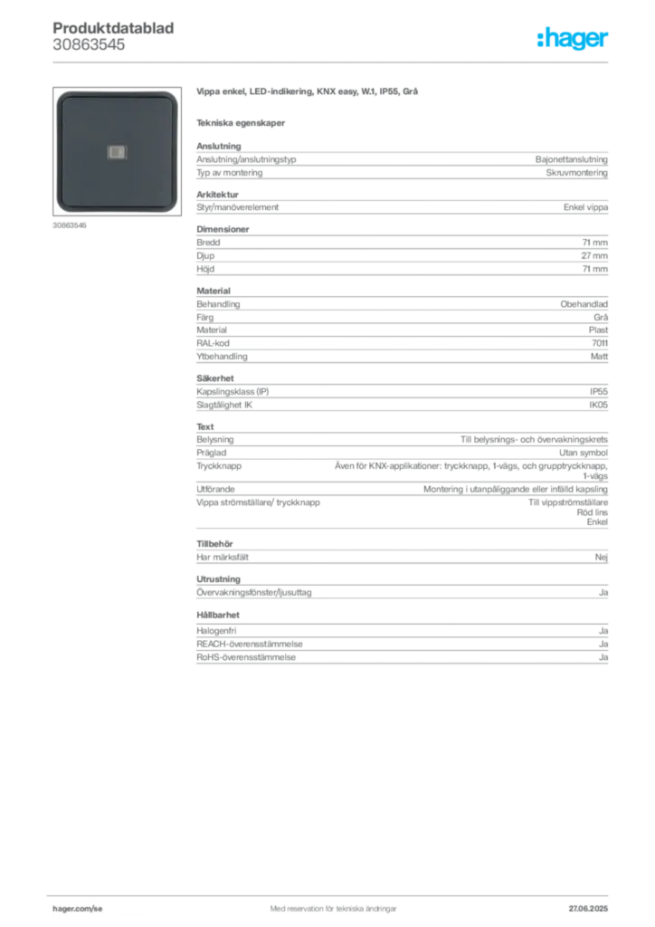 Bild Hager Produktdatablad 30863545 | Hager Sverige