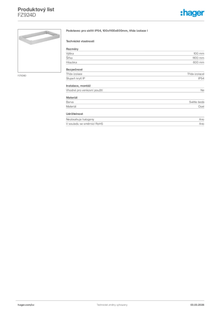 Obrázek Hager Product data sheet FZ924D | Hager