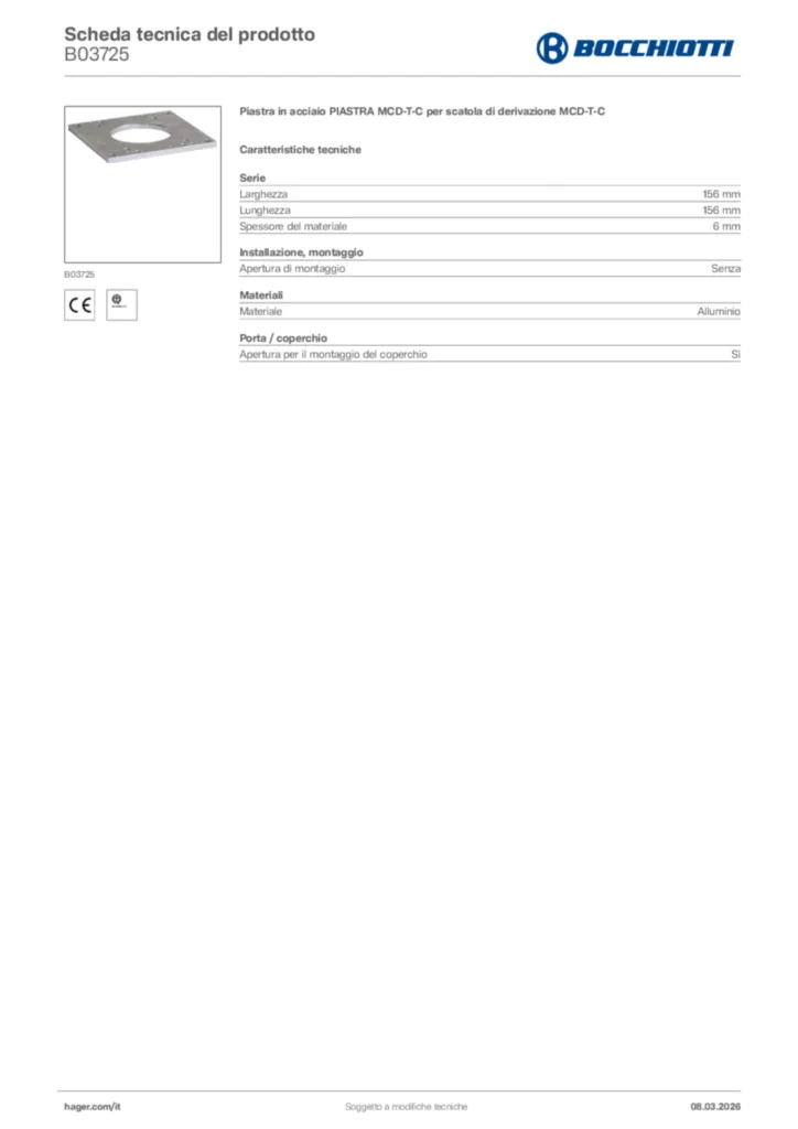 Immagine Bocchiotti Scheda tecnica del prodotto B03725 | Hager Italia