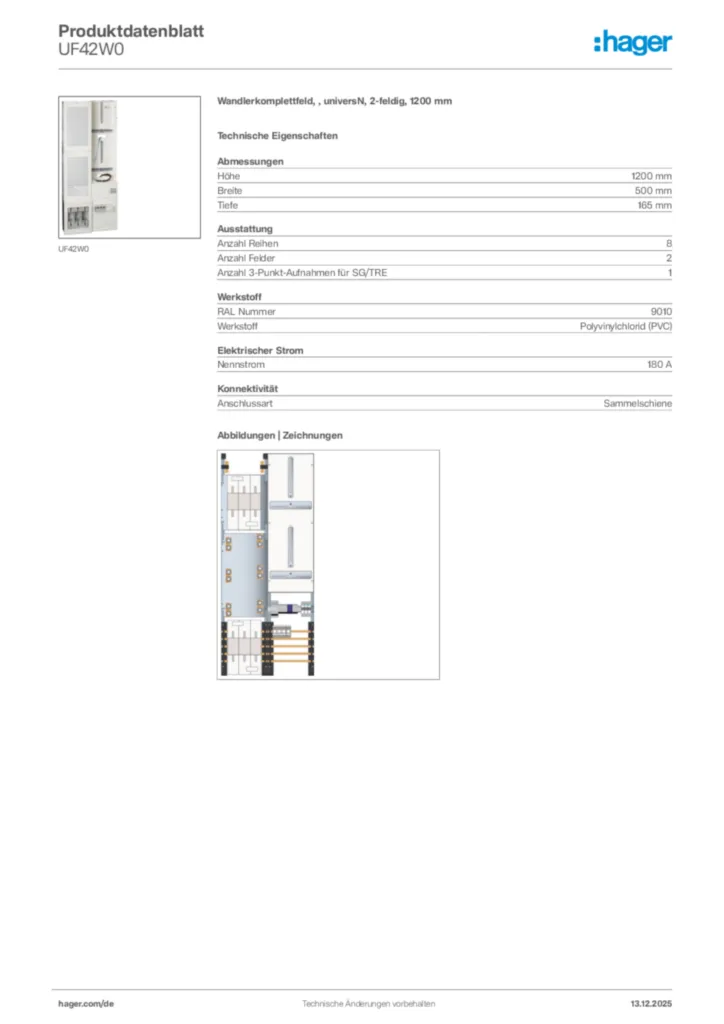Bild Hager Produktdatenblatt UF42W0 | Hager Deutschland