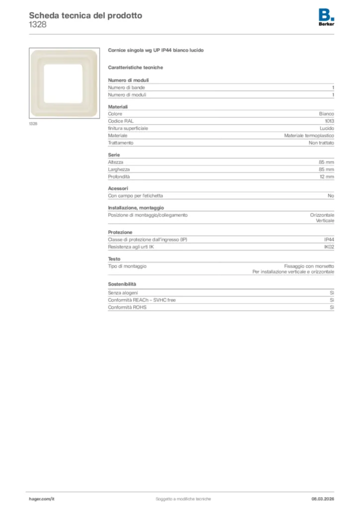 Immagine Berker Scheda tecnica del prodotto 1328 | Hager Italia