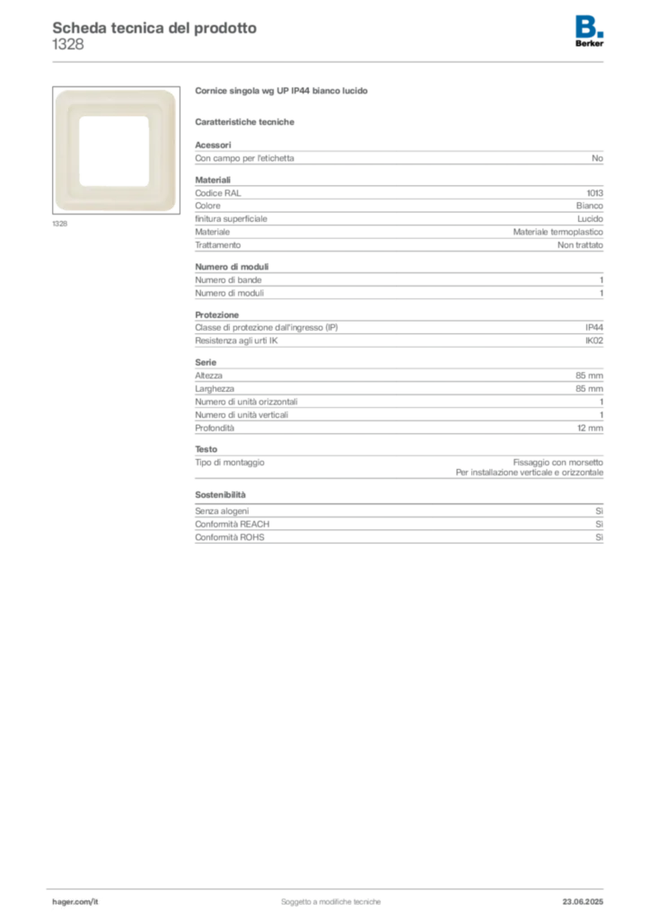 Immagine Berker Scheda tecnica del prodotto 1328 | Hager Italia