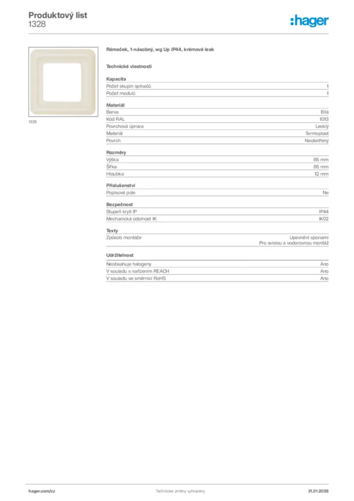 Obrázek Hager Product data sheet 1328 | Hager