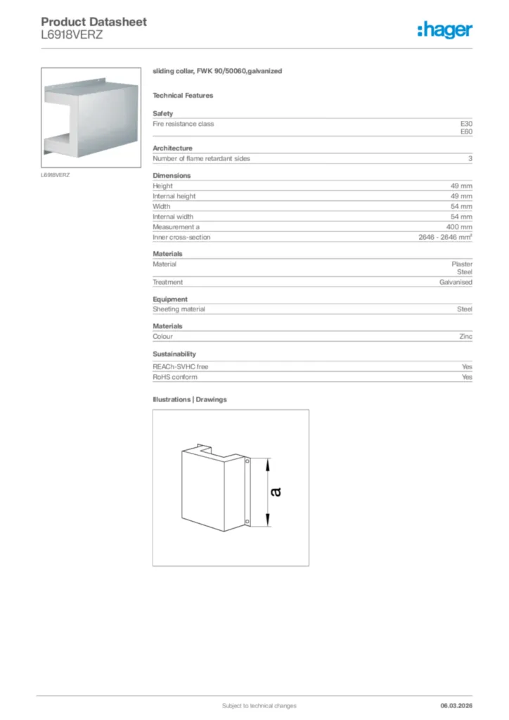 Image Hager Product data sheet L6918VERZ  | Hager Africa