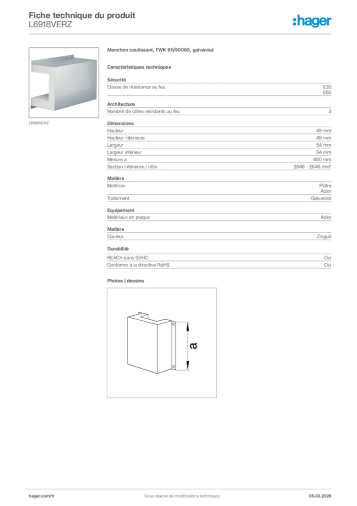 Image Hager Fiche technique du produit L6918VERZ | Hager France