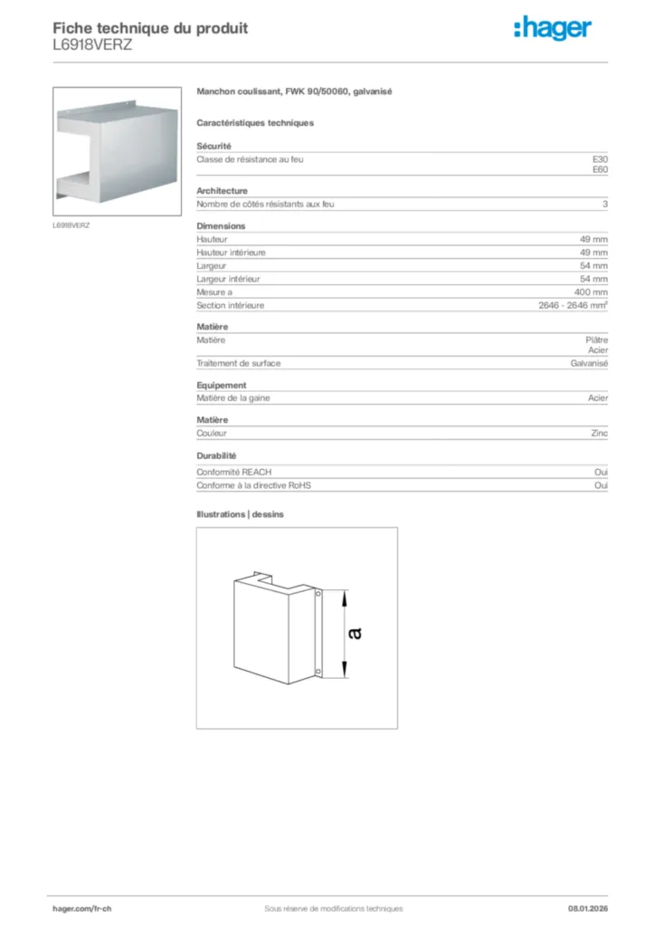 Image Hager Fiche technique du produit L6918VERZ | Hager Suisse